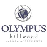 Logo of Olympus Hillwood Luxury Apartments with globe and circular design elements.