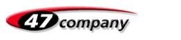 Logo von "47 Company" mit rotem Schwung und schwarzem, ovalem Hintergrund hinter der Zahl 47.