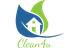 Logo mit Blatt, Haus und Schriftzug "Clean4u" in Blau und Grün.