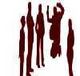 Schattenrisse von fünf Personen, eine Person springt, dargestellt in dunklem Rot auf weißem Hintergrund.