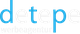 „Detepe Werbeagentur“-Logo in blauer und weißer Schrift auf transparentem Hintergrund.