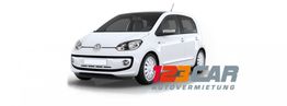 Ein weißes Auto mit 123 Car Autovermietung-Logo rechts unten.