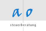 Logo mit blauen Buchstaben "a" und "o" und darunter "steuerberatung" in schwarzer Schrift.