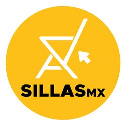 Logo amarillo con una silla blanca y la palabra "SILLASMX" en negro.