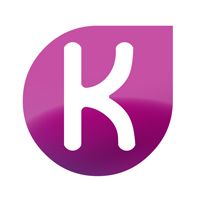 Ein weißes "K" auf einem violetten Tropfen-Hintergrund.