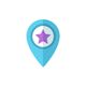 Blue map pin with a purple star in the center.