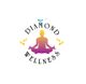 Diamant-Wellness-Logo mit meditierender Figur und Blättern, betont Entspannung und Balance.