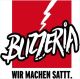 Logo mit rotem Hintergrund und weißem Blitz, Schriftzug "Blizzeria", Text: "WIR MACHEN SATT."