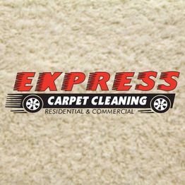 Logo for Express Carpet Cleaning on beige carpet background.