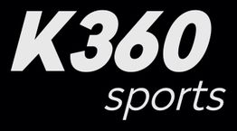 Schwarzer Hintergrund mit weißem Text: „K360 sports“ in fetter und kursiver Schrift.