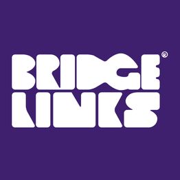 Texto "Bridge Links" em branco sobre fundo roxo.