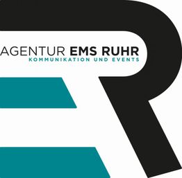 Logo der Agentur EMS Ruhr, spezialisiert auf Kommunikation und Events, in Schwarz und Türkis.