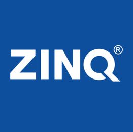 Weißer Text "ZINQ" auf blauem Hintergrund.