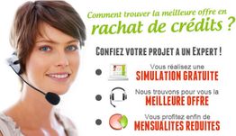 Femme au casque, texte sur rachat de crédits, simulation gratuite, meilleur offre, mensualités réduites.