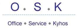 Textlogo: "O.S.K" mit Untertitel "Office Service Kyhos", getrennt durch Punkte und Linien.