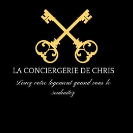 Deux clés dorées croisées, texte: "La Conciergerie de Chris, Louez votre logement".