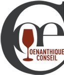 Logo avec un verre de vin rouge et le texte "Oenanthique Conseil".