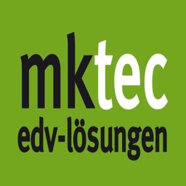 Grünes Logo mit schwarzem und weißem Text: "mktec edv-lösungen".