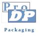 Logo mit den Wörtern "Pro DP Packaging" in blauem und weißem Text.
