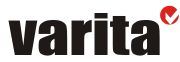 Schwarzes "varita" Logo mit rotem Häkchen oben rechts auf weißem Hintergrund.