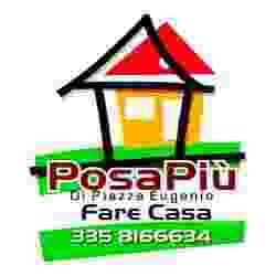 Logo stilizzato di una casa con testo "PosaPiù" e numero di telefono nella parte inferiore.