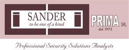 Logo di "SANDER" e "PRIMA SRL", analisti di soluzioni per la sicurezza professionale.