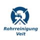 Logo der Rohrreinigung Veit: Blaues Symbol mit Rohr und Wasserhahn über einem Hausdach.
