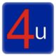 Número rojo "4" y letra blanca "u" en fondo azul.