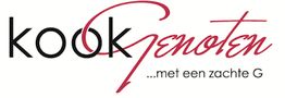 Logo met tekst "Kookgenoten... met een zachte G" in zwarte en rode letters.