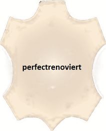 Beige Lederform mit dem Text "perfectrenoviert" in der Mitte.