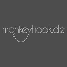 Logo mit Schriftzug "monkeyhook.de" auf grauem Hintergrund.