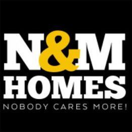 N&M Homes logo with the slogan "Nobody Cares More!" on a black background.