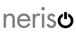 Schriftzug "neris" mit einem Power-Button als Buchstabe "O". Graue und schwarze Buchstaben.