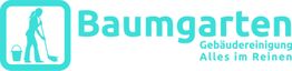 Logo von Baumgarten Gebäudereinigung: Silhouette einer Person mit Besen und Eimer.