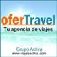 Logo de OferTravel, con fondo de playa. Texto: "Tu agencia de viajes".