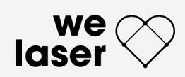 Schriftzug "we laser" mit einem herzförmigen Symbol rechts daneben.