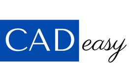 Weiße Schrift "CAD" auf blauem Hintergrund, "easy" in schwarzer Schreibschrift daneben.