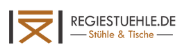 Logo von Regiestuehle.de mit Text "Stühle & Tische" und einem stilisierten Stuhl-Symbol.