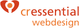 Logo von Cressential Webdesign mit rotem Symbol links und orangener Schrift rechts.