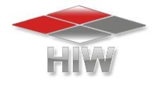 Logo mit roten und grauen Rauten und dem Schriftzug "HIW" darunter.