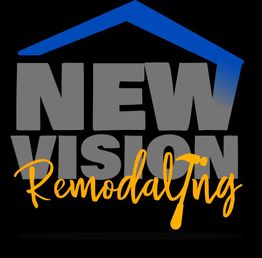 Logo: "New Vision Remodeling" with a blue roof outline and an orange hammer in the text.