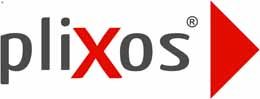 Logo mit Schriftzug "plixos" in schwarz und rot, daneben ein rotes Dreieck.