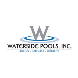 Logo of Waterside Pools, Inc. with the words "Quality, Strength, Integrity" below.