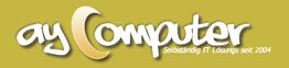 Logo von ayComputer, gelber Hintergrund, Text: "Selbstständig IT-Lösungen seit 2004".