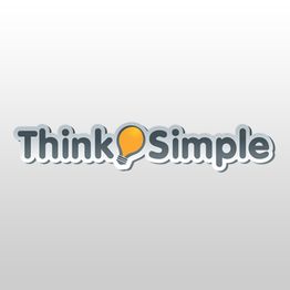 Text: "Think Simple" mit Glühbirne als O-Punkt auf grauem Hintergrund.