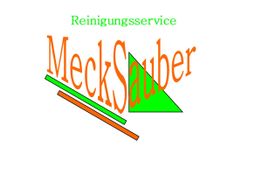 Logo mit Text "Reinigungsservice MeckSauber", bunte Formen und schräge Linien.