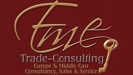 Logo mit Schriftzug "FME Trade-Consulting" und einem goldenen Schlüssel auf rotem Hintergrund.