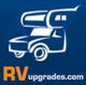 Stylized RV illustration with "RVupgrades.com" text on a blue background.