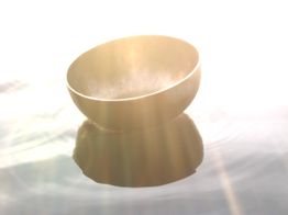 Eine goldene Schale, beleuchtet von Sonnenstrahlen, spiegelt sich im Wasser.