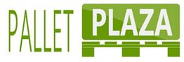 Logo met groene tekst: "PALLET PLAZA" naast een afbeelding van een pallet.